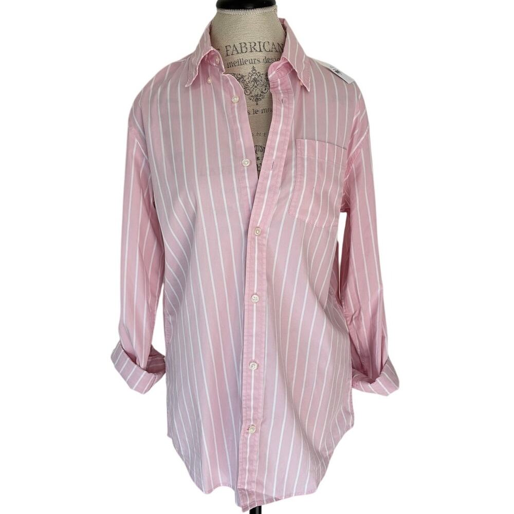 GAP Pink White Striped Button-down Standard Fit T-Shirt Top Size S